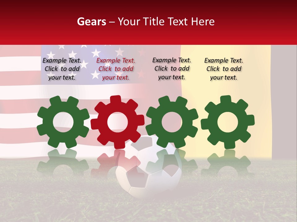 A Soccer Ball On A Field With Flags In The Background PowerPoint Template