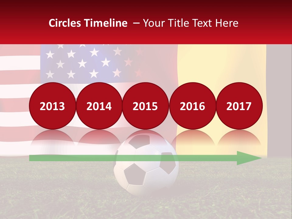 A Soccer Ball On A Field With Flags In The Background PowerPoint Template
