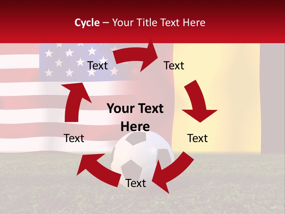 A Soccer Ball On A Field With Flags In The Background PowerPoint Template