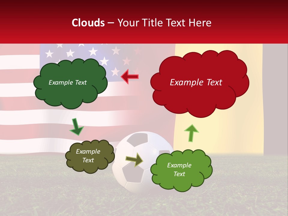 A Soccer Ball On A Field With Flags In The Background PowerPoint Template
