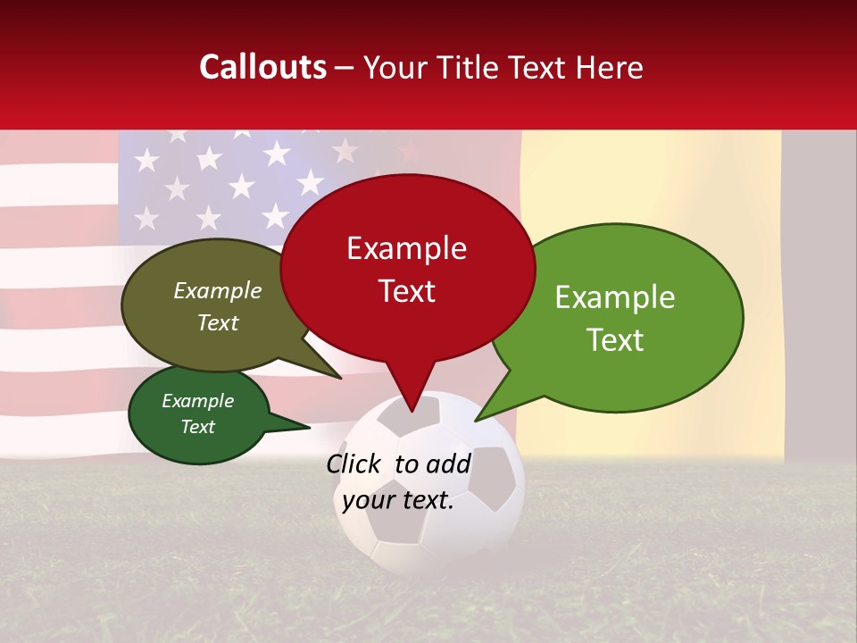 A Soccer Ball On A Field With Flags In The Background PowerPoint Template