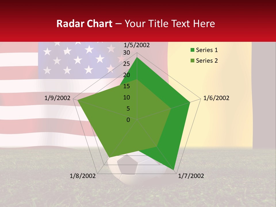 A Soccer Ball On A Field With Flags In The Background PowerPoint Template