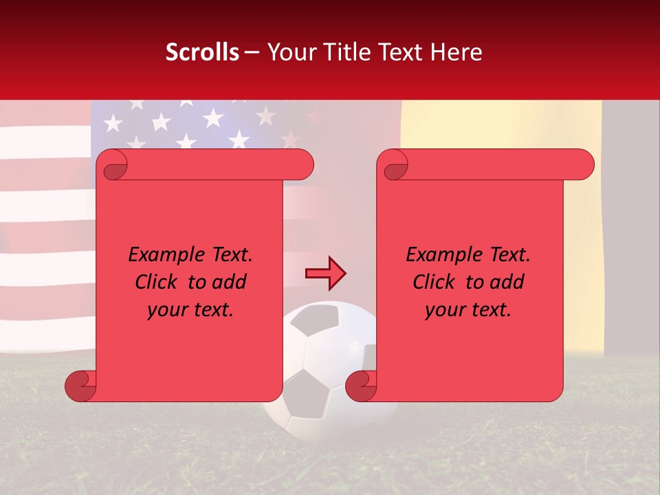 A Soccer Ball On A Field With Flags In The Background PowerPoint Template