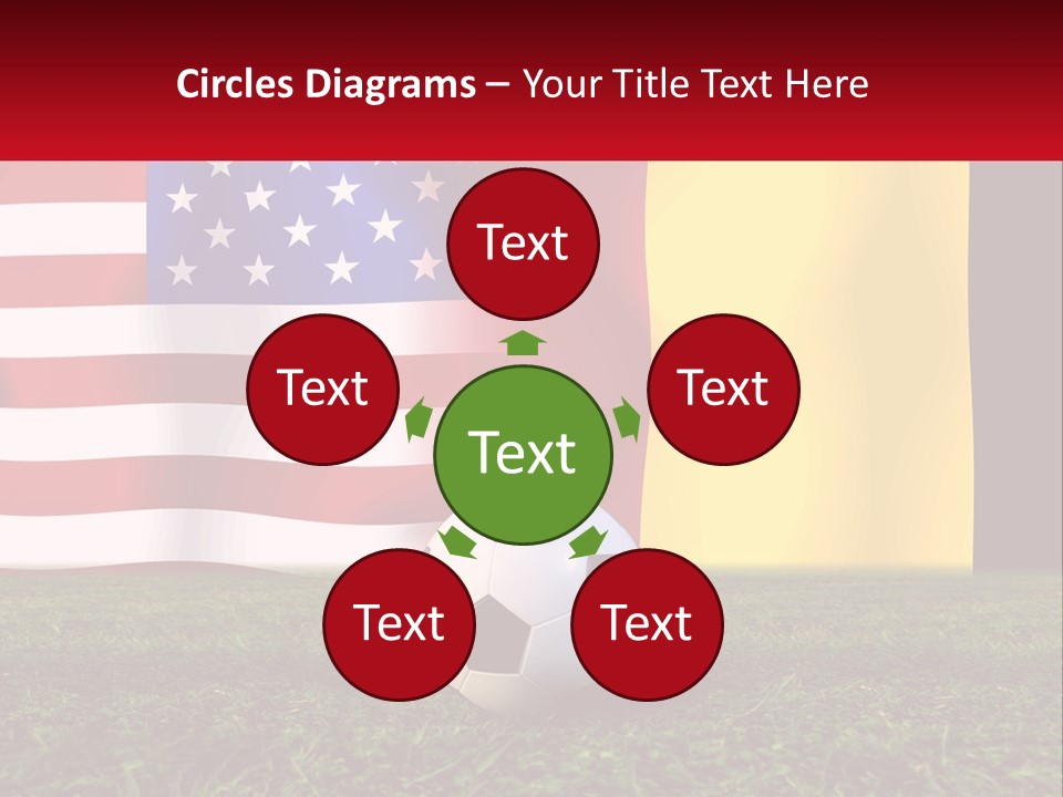 A Soccer Ball On A Field With Flags In The Background PowerPoint Template