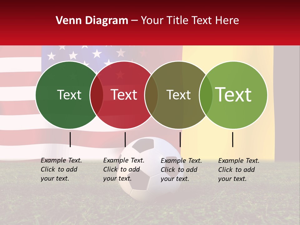A Soccer Ball On A Field With Flags In The Background PowerPoint Template