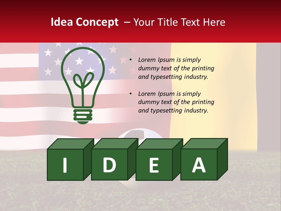 A Soccer Ball On A Field With Flags In The Background PowerPoint Template