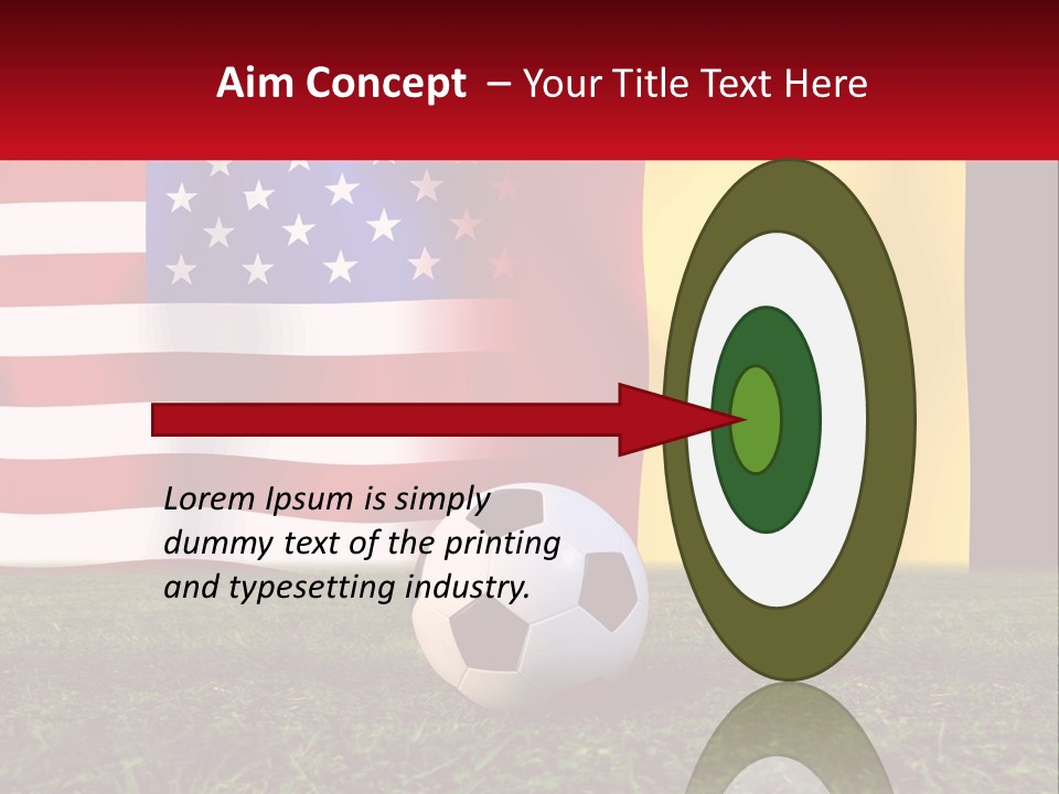 A Soccer Ball On A Field With Flags In The Background PowerPoint Template