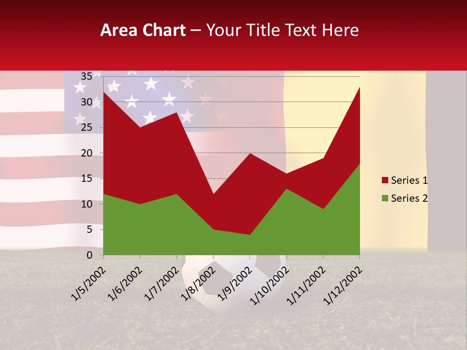 A Soccer Ball On A Field With Flags In The Background PowerPoint Template