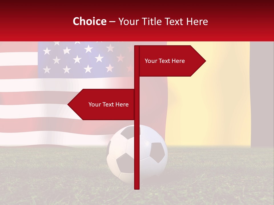A Soccer Ball On A Field With Flags In The Background PowerPoint Template