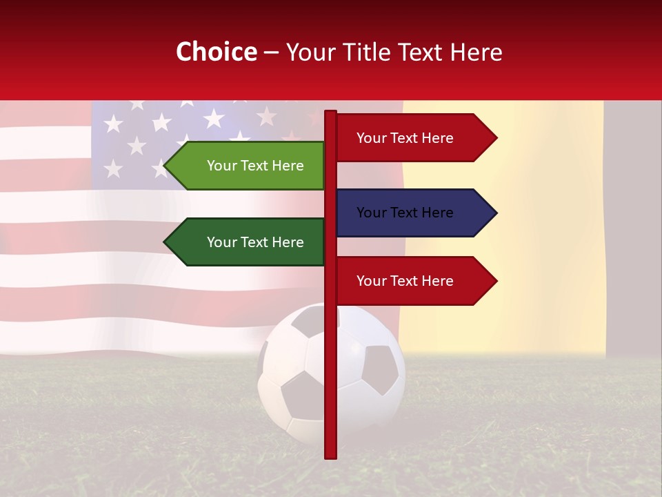 A Soccer Ball On A Field With Flags In The Background PowerPoint Template