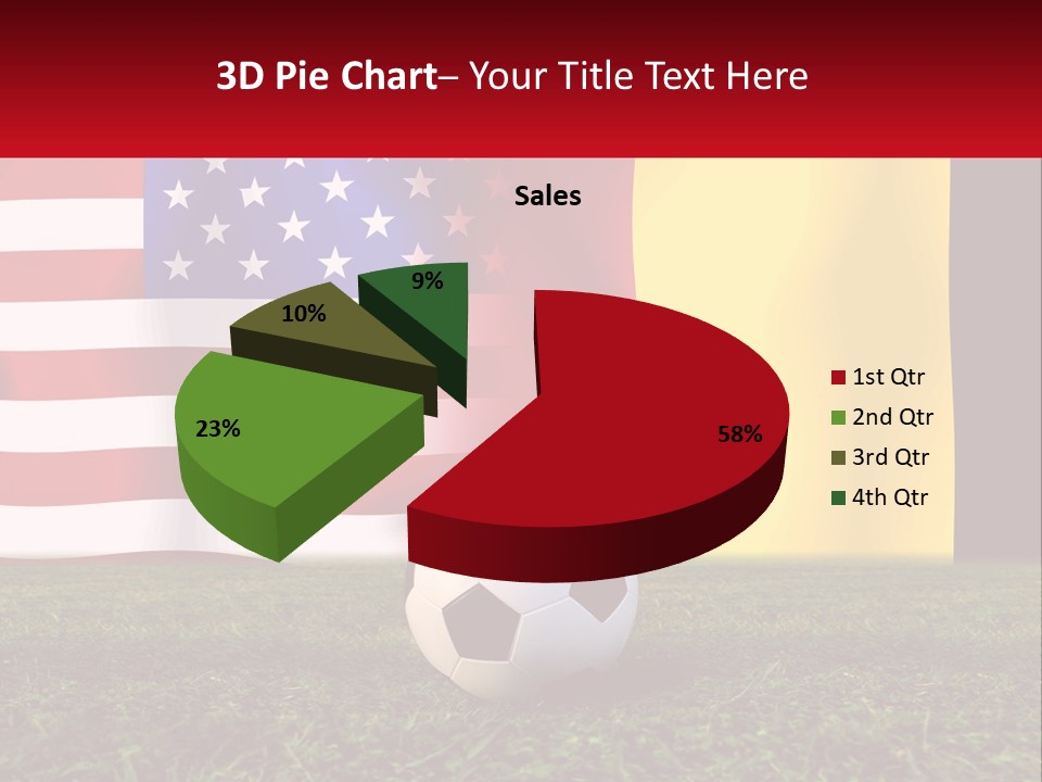 A Soccer Ball On A Field With Flags In The Background PowerPoint Template