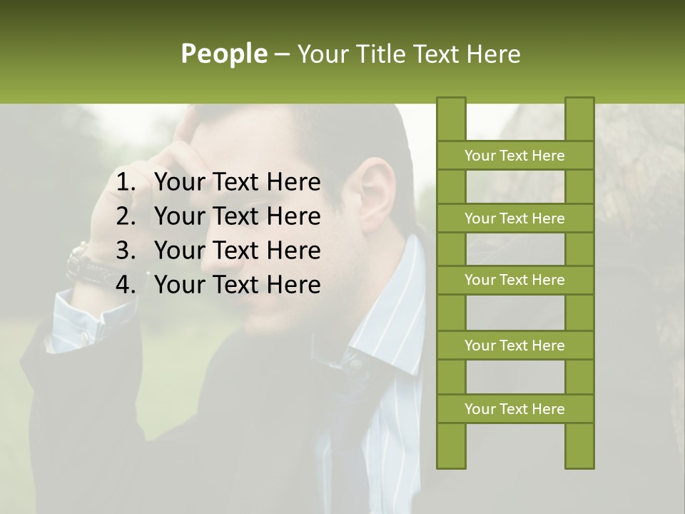 A Man In A Suit Sitting Next To A Tree PowerPoint Template