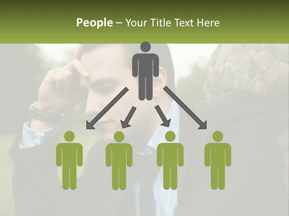 A Man In A Suit Sitting Next To A Tree PowerPoint Template