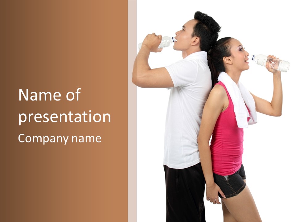 A Man And A Woman Are Drinking Water PowerPoint Template