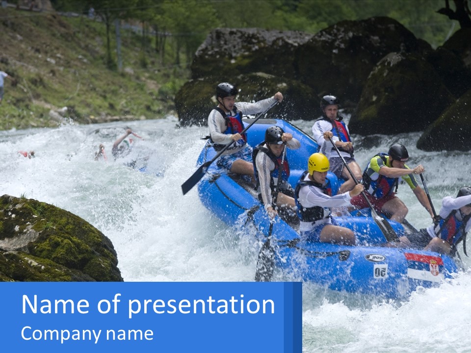 A Group Of People Riding A Raft Down A River PowerPoint Template