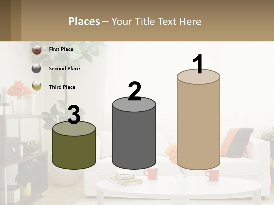 A Living Room With A White Couch And A Coffee Table PowerPoint Template