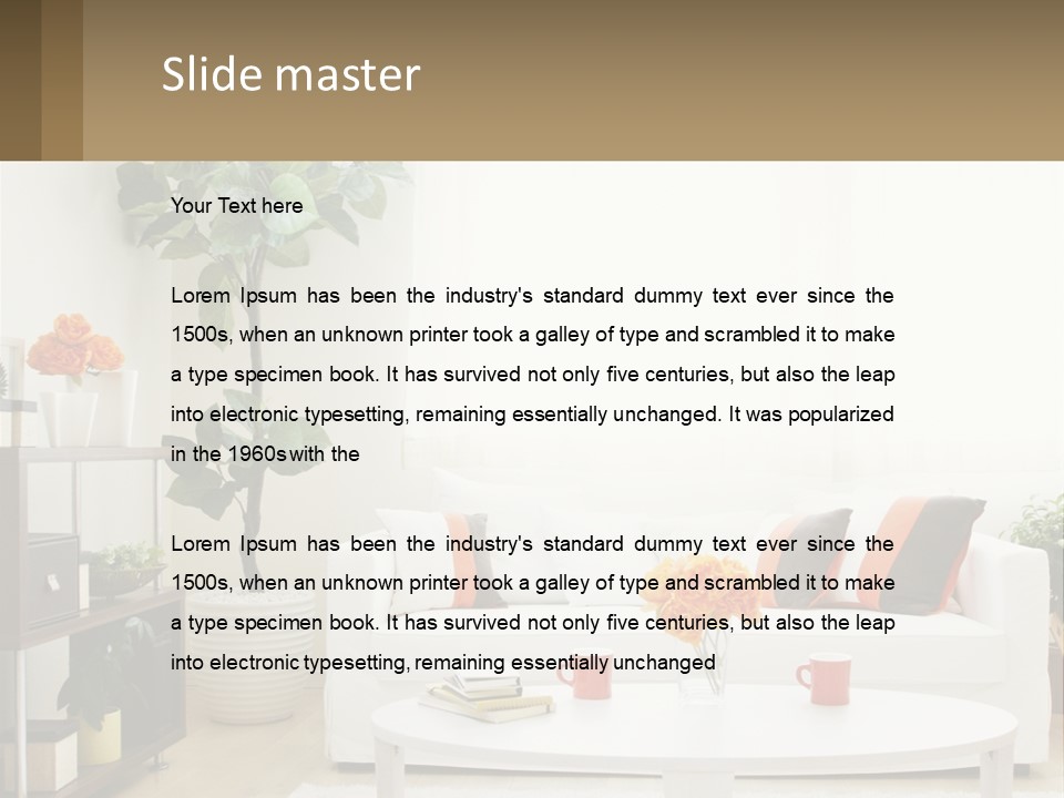 A Living Room With A White Couch And A Coffee Table PowerPoint Template