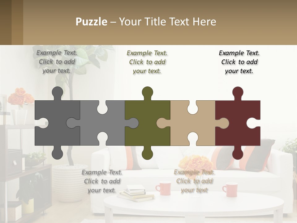 A Living Room With A White Couch And A Coffee Table PowerPoint Template