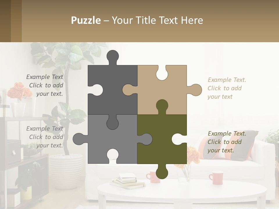 A Living Room With A White Couch And A Coffee Table PowerPoint Template