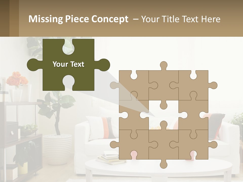 A Living Room With A White Couch And A Coffee Table PowerPoint Template