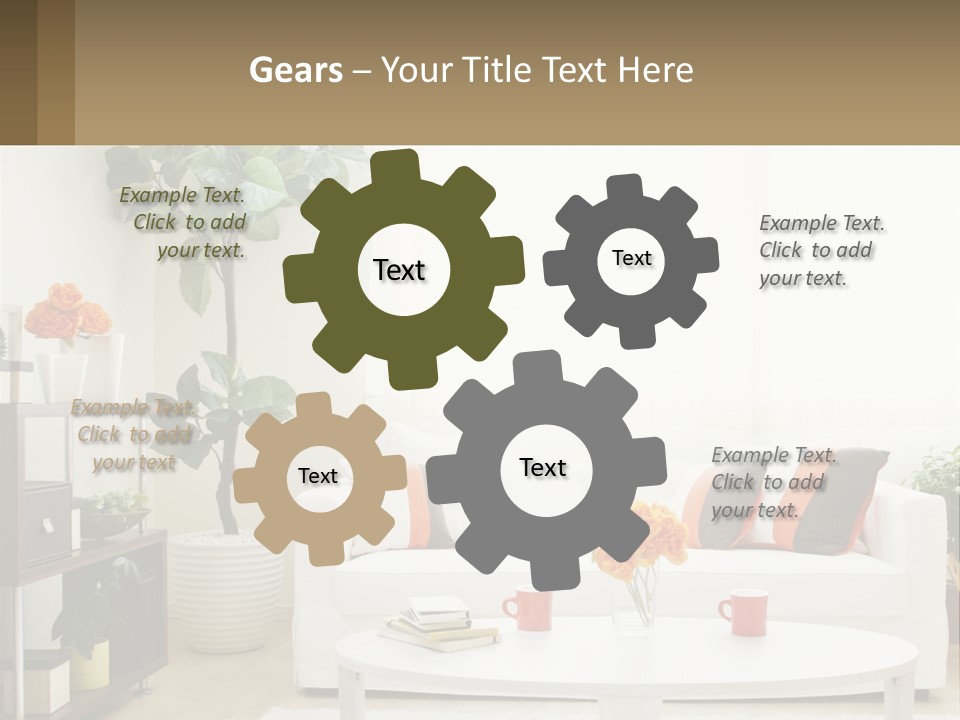 A Living Room With A White Couch And A Coffee Table PowerPoint Template