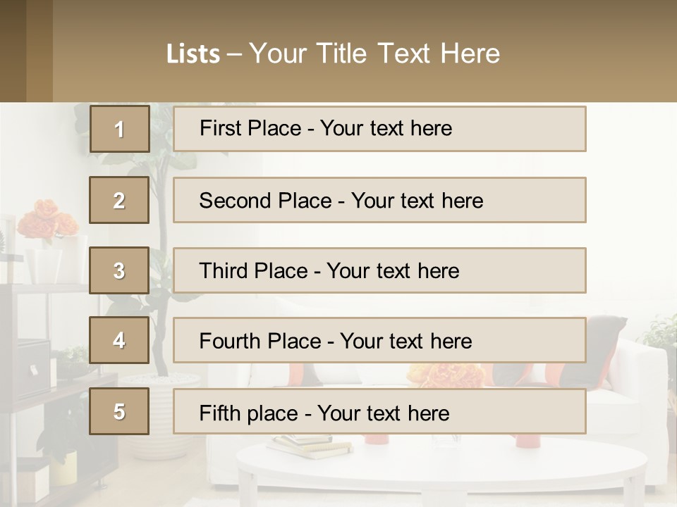 A Living Room With A White Couch And A Coffee Table PowerPoint Template