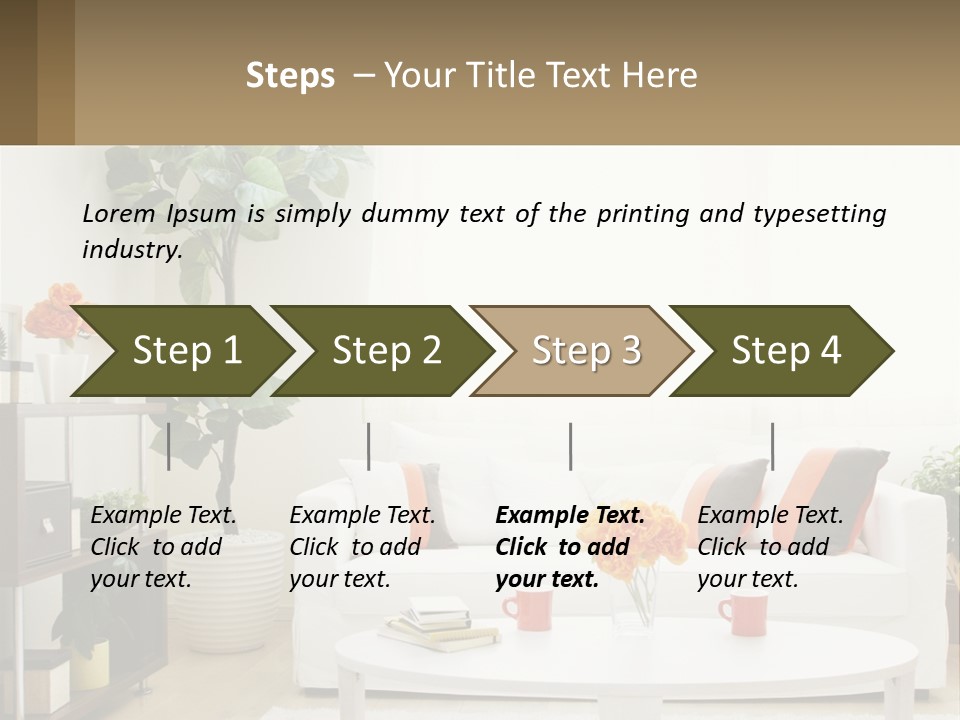 A Living Room With A White Couch And A Coffee Table PowerPoint Template