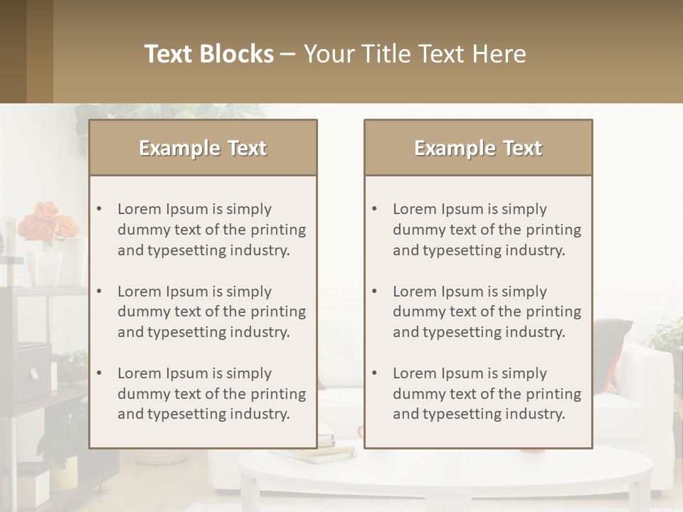 A Living Room With A White Couch And A Coffee Table PowerPoint Template