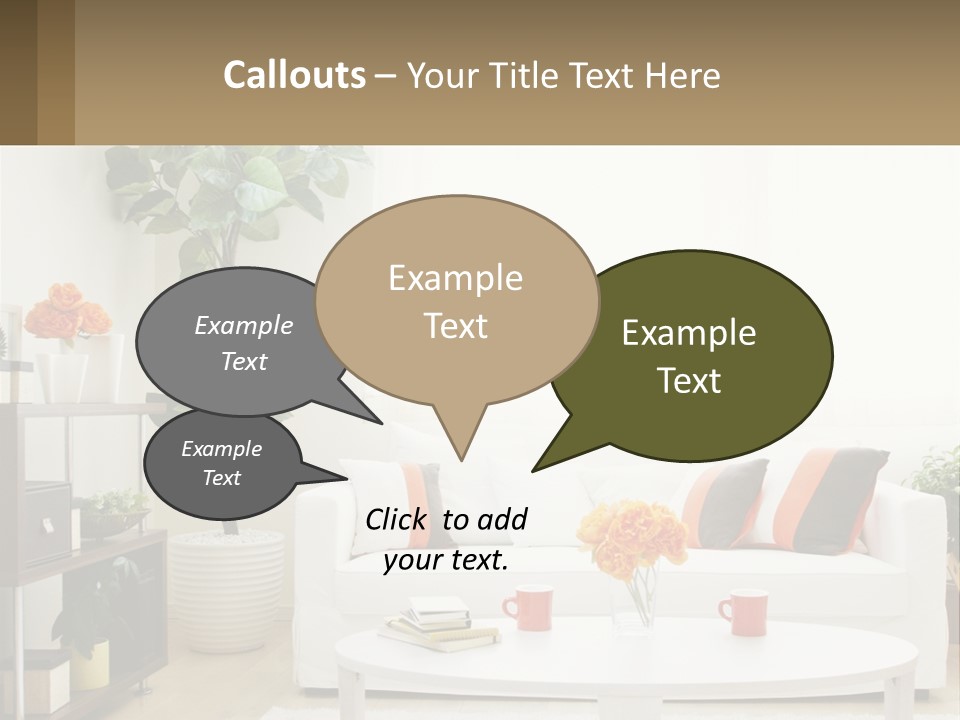 A Living Room With A White Couch And A Coffee Table PowerPoint Template