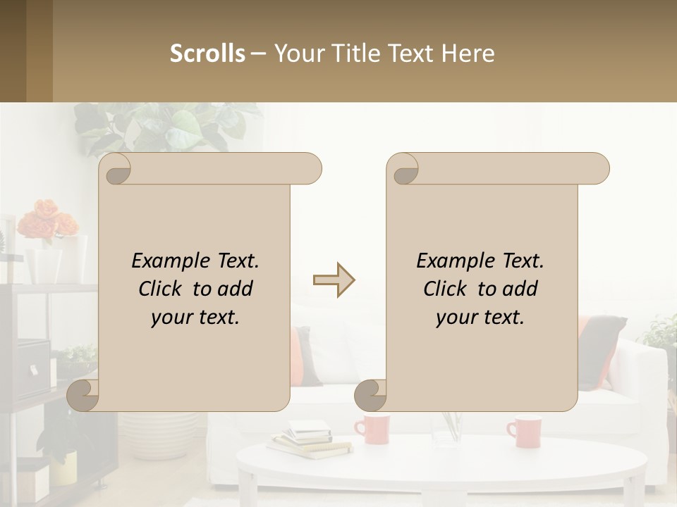 A Living Room With A White Couch And A Coffee Table PowerPoint Template