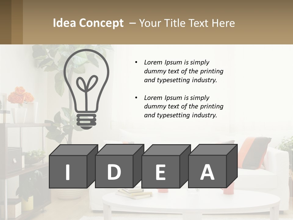 A Living Room With A White Couch And A Coffee Table PowerPoint Template