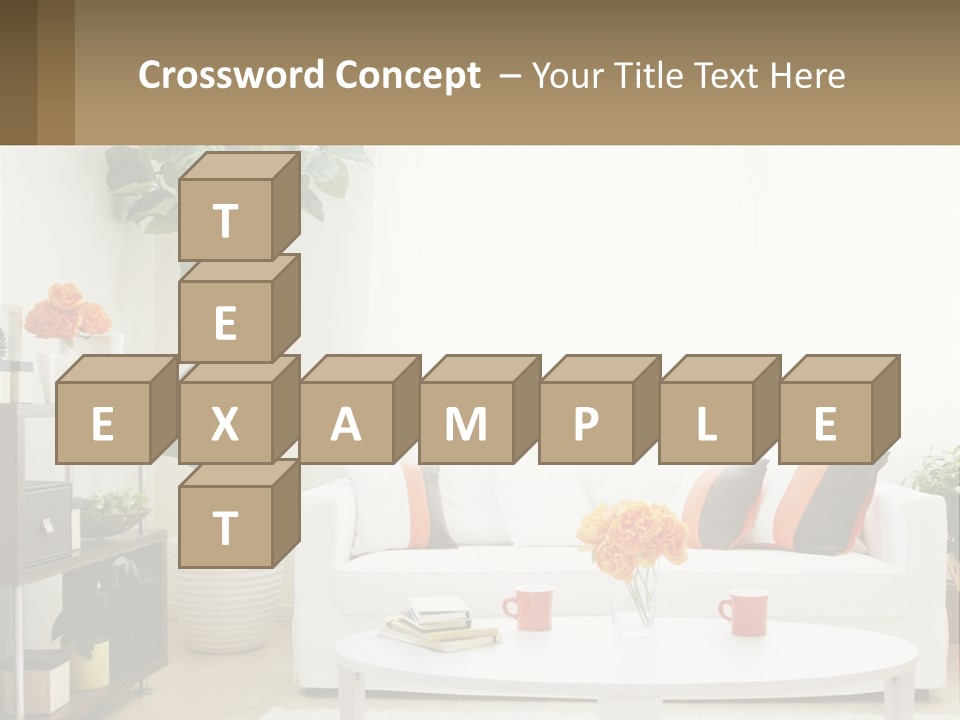 A Living Room With A White Couch And A Coffee Table PowerPoint Template