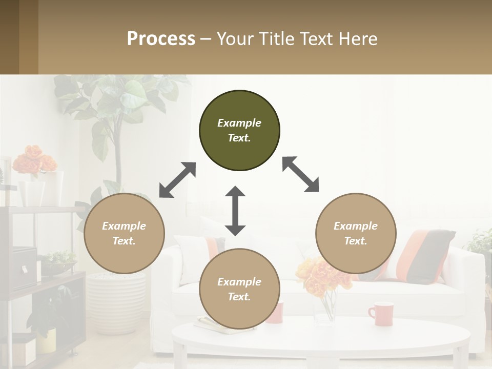 A Living Room With A White Couch And A Coffee Table PowerPoint Template