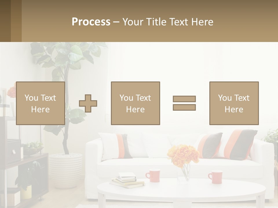 A Living Room With A White Couch And A Coffee Table PowerPoint Template