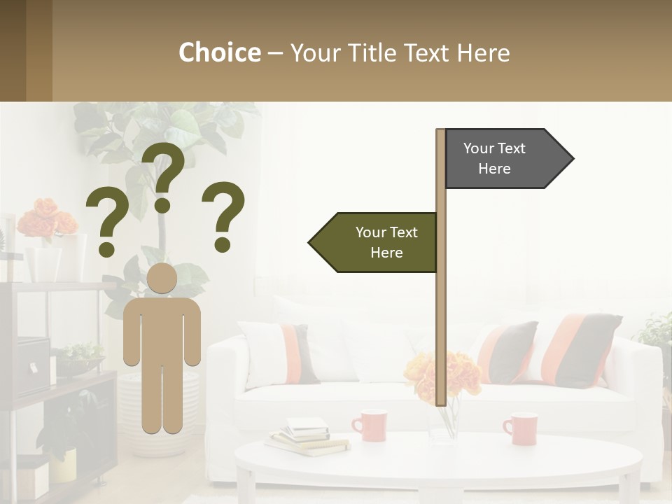 A Living Room With A White Couch And A Coffee Table PowerPoint Template