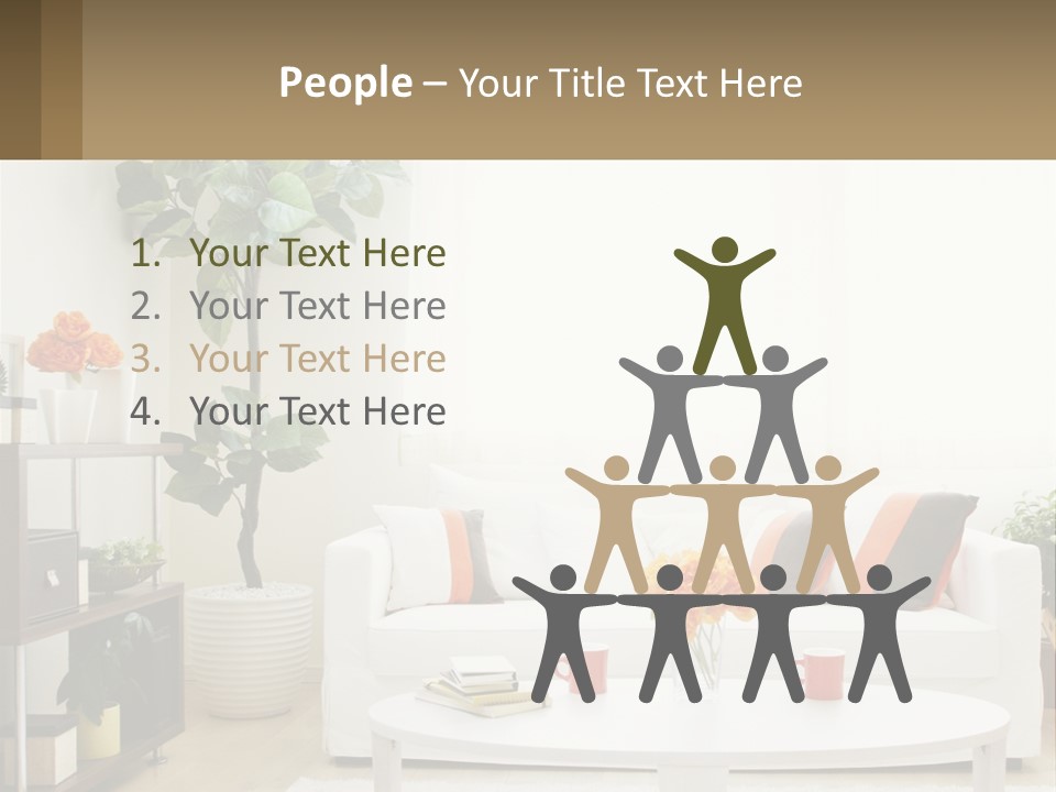 A Living Room With A White Couch And A Coffee Table PowerPoint Template