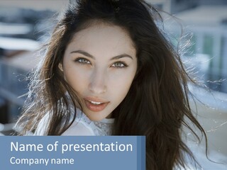 A Woman With Long Hair Is Posing For A Picture PowerPoint Template
