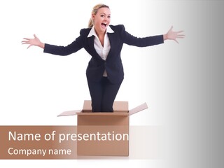 A Woman In A Business Suit Standing On A Box PowerPoint Template
