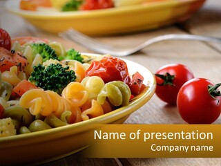 A Plate Of Pasta With Tomatoes And Broccoli PowerPoint Template