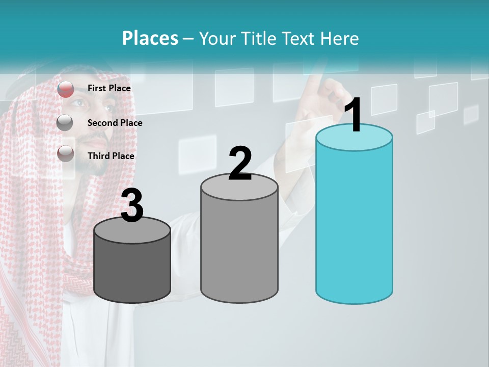 A Man In A Headscarf Is Pointing To A Screen PowerPoint Template