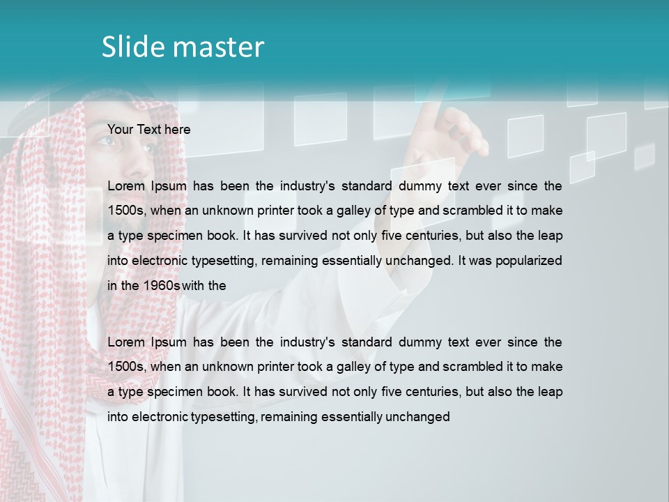 A Man In A Headscarf Is Pointing To A Screen PowerPoint Template