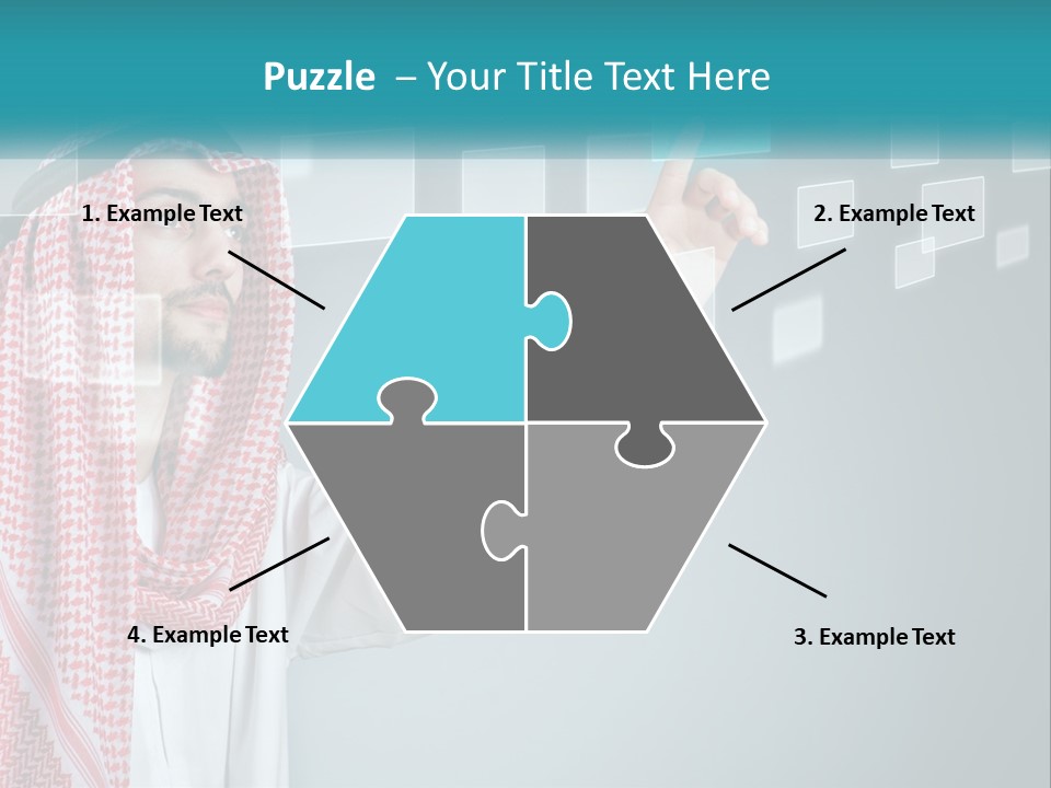 A Man In A Headscarf Is Pointing To A Screen PowerPoint Template