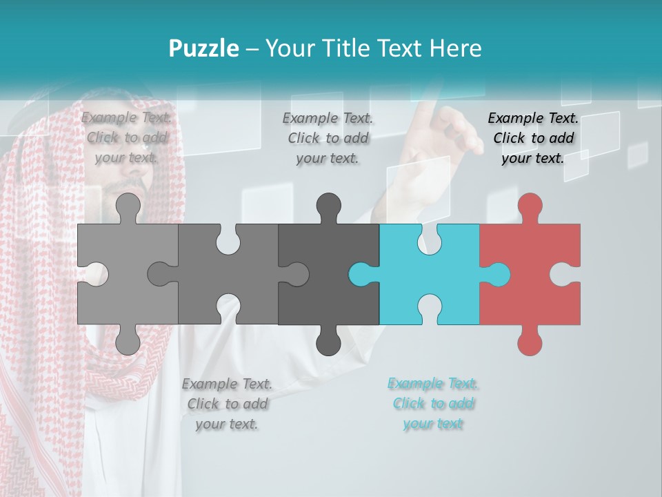 A Man In A Headscarf Is Pointing To A Screen PowerPoint Template