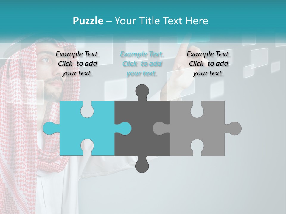 A Man In A Headscarf Is Pointing To A Screen PowerPoint Template