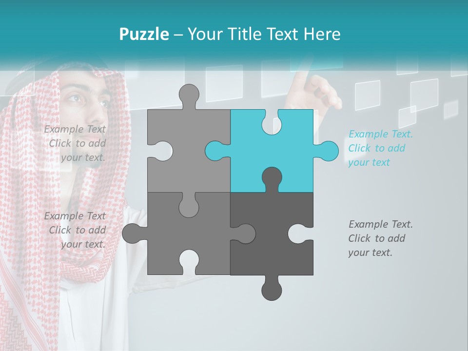 A Man In A Headscarf Is Pointing To A Screen PowerPoint Template