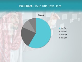 A Man In A Headscarf Is Pointing To A Screen PowerPoint Template