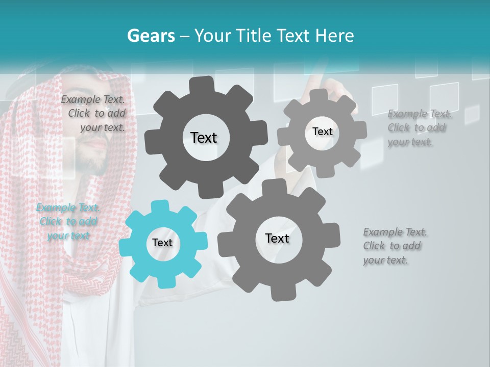A Man In A Headscarf Is Pointing To A Screen PowerPoint Template