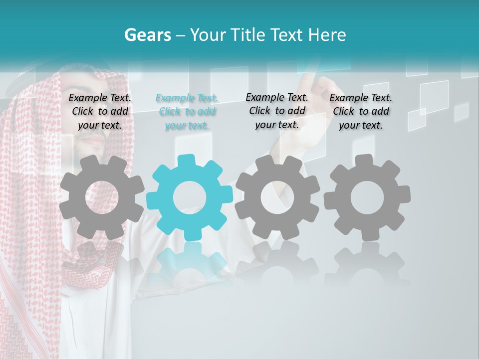 A Man In A Headscarf Is Pointing To A Screen PowerPoint Template