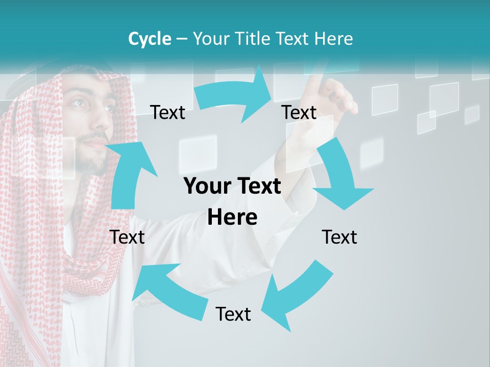 A Man In A Headscarf Is Pointing To A Screen PowerPoint Template