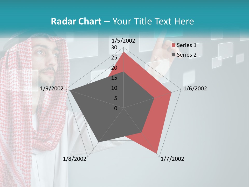 A Man In A Headscarf Is Pointing To A Screen PowerPoint Template